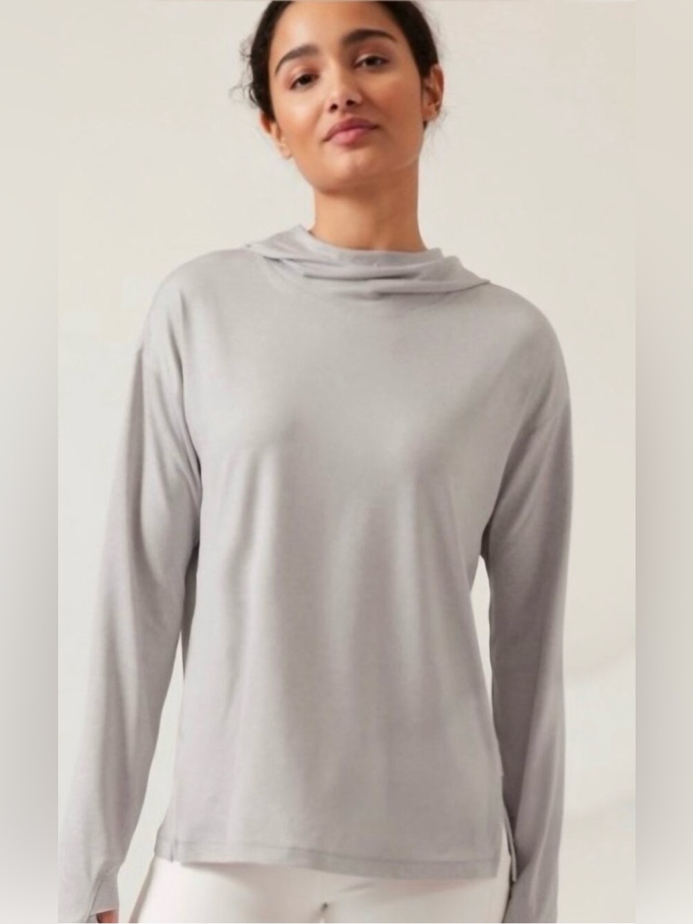 Athleta Uptempo II Light Gray Hoodie Sweatshirt Workout Yoga Pilates Walking